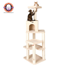 Real Wood Cat Tower, Ultra Thick Faux Fur Covered Cat Condo House, Beige