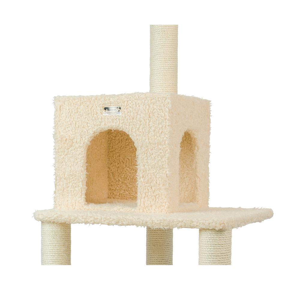 Real Wood Cat Tower, Ultra Thick Faux Fur Covered Cat Condo House, Beige