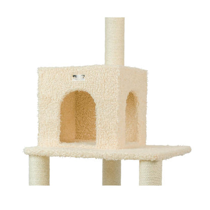 Real Wood Cat Tower, Ultra Thick Faux Fur Covered Cat Condo House, Beige