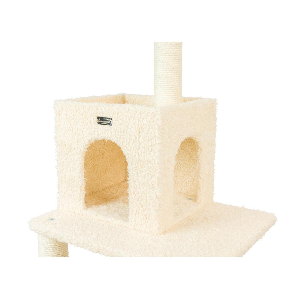Real Wood Cat Tower, Ultra Thick Faux Fur Covered Cat Condo House, Beige