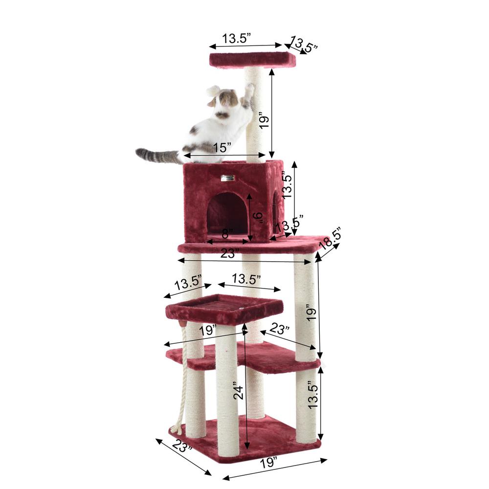 Real Wood Cat Tower, Ultra Thick Faux Fur Covered Cat Condo House, Beige