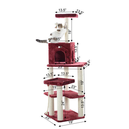 Real Wood Cat Tower, Ultra Thick Faux Fur Covered Cat Condo House, Beige