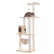70" Real Wood Cat Furniture,Ultra Thick Faux Fur Covered Cat Condo House, Beige