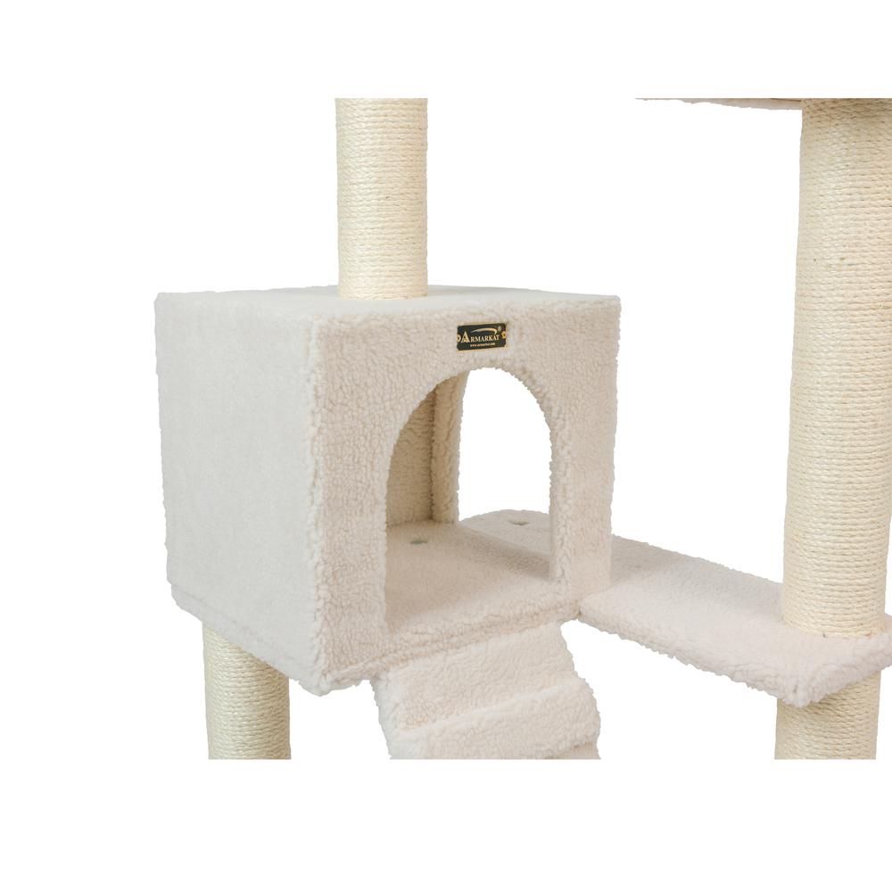 Ivory Fleece Covered 53" High Real Wood Cat Tree