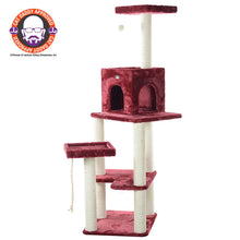 Real Wood Cat Tower, Ultra Thick Faux Fur Covered Cat Condo House, Burgundy