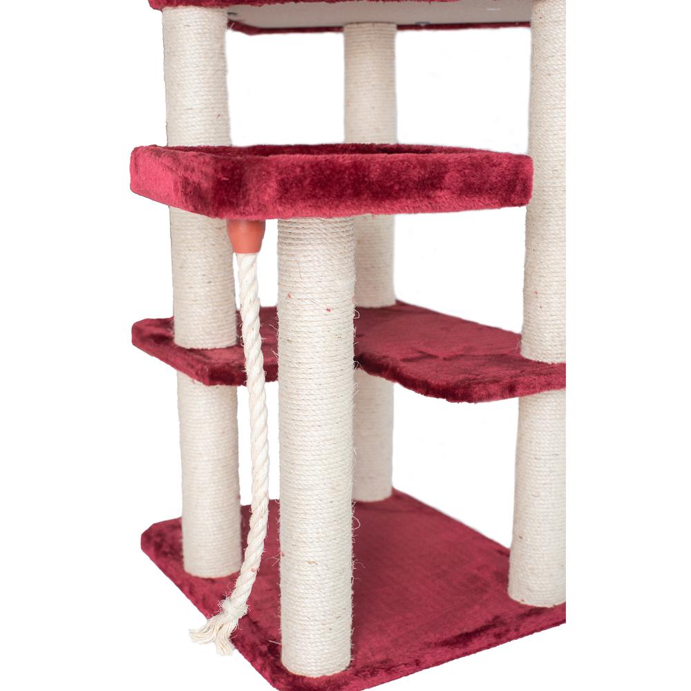 Real Wood Cat Tower, Ultra Thick Faux Fur Covered Cat Condo House, Burgundy