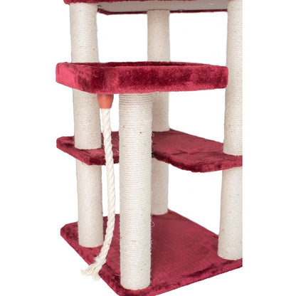 Real Wood Cat Tower, Ultra Thick Faux Fur Covered Cat Condo House, Burgundy