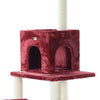Real Wood Cat Tower, Ultra Thick Faux Fur Covered Cat Condo House, Burgundy
