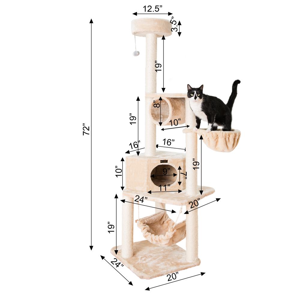 72" H Pet Real Wood Cat Tower, Tower Entertainment Furniture, Basket, Perch