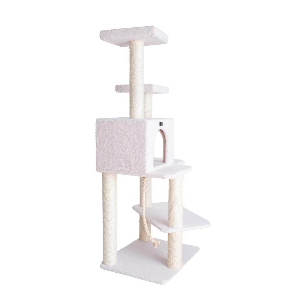 Ivory 57" High Real Wood Cat Tree, Fleece Covered Cat Climber