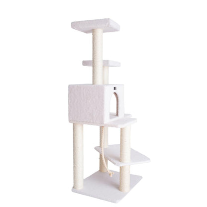 Ivory 57" High Real Wood Cat Tree, Fleece Covered Cat Climber