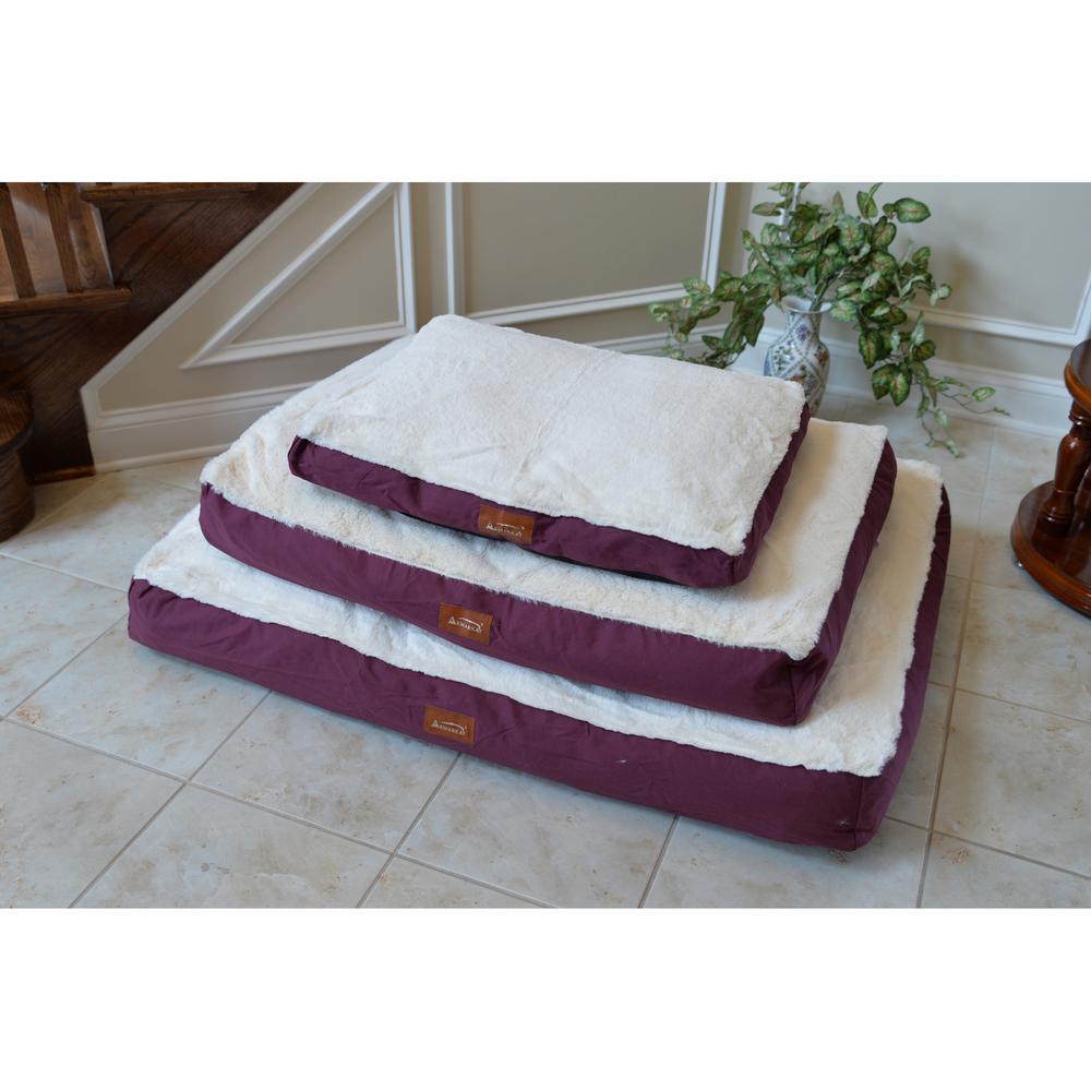 Double Extra Large Pet Bed Mat With Poly Fill Cushion, In Ivory & Burgundy