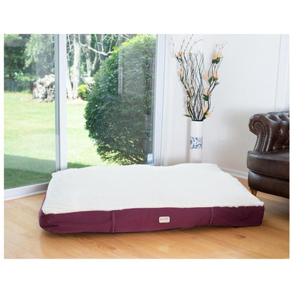 Double Extra Large Pet Bed Mat With Poly Fill Cushion, In Ivory & Burgundy