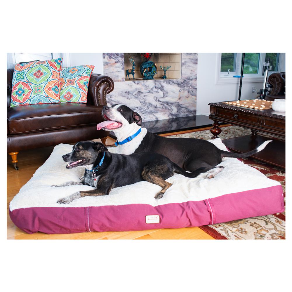 Double Extra Large Pet Bed Mat With Poly Fill Cushion, In Ivory & Burgundy