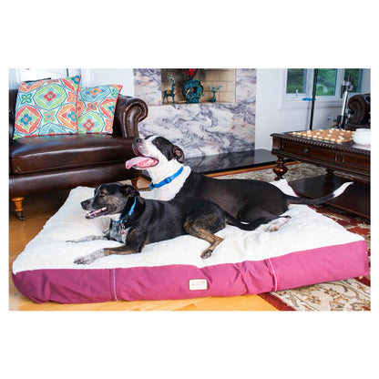 Double Extra Large Pet Bed Mat With Poly Fill Cushion, In Ivory & Burgundy