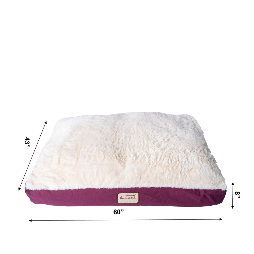 Double Extra Large Pet Bed Mat With Poly Fill Cushion, In Ivory & Burgundy
