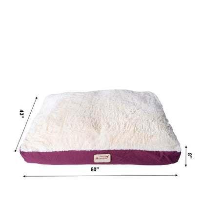 Double Extra Large Pet Bed Mat With Poly Fill Cushion, In Ivory & Burgundy