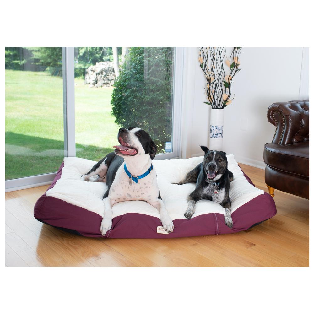 Double Extra Large Pet Bed Mat With Poly Fill Cushion, In Ivory & Burgundy
