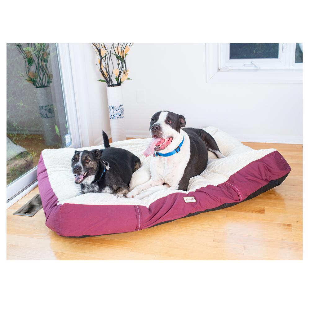 Double Extra Large Pet Bed Mat With Poly Fill Cushion, In Ivory & Burgundy