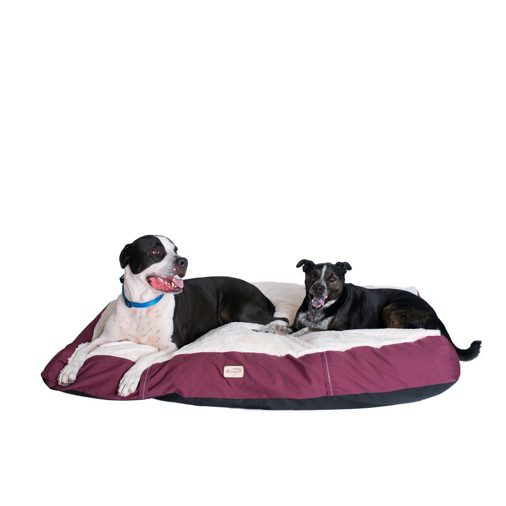 Double Extra Large Pet Bed Mat With Poly Fill Cushion, In Ivory & Burgundy