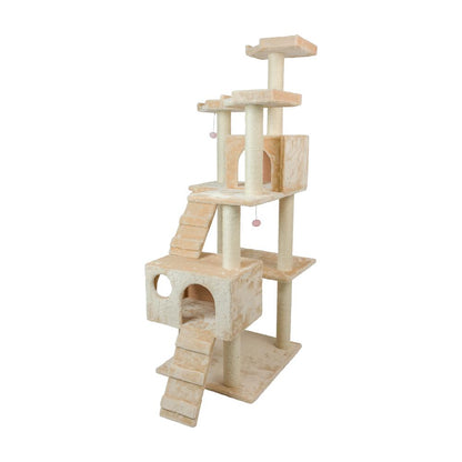74" Multi-Level Real Wood Cat Tree Large With Sratchhing Posts, Beige