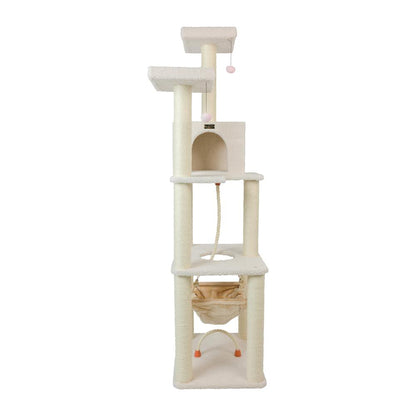 Classic Real Wood Cat Tree In Ivory, Four Levels