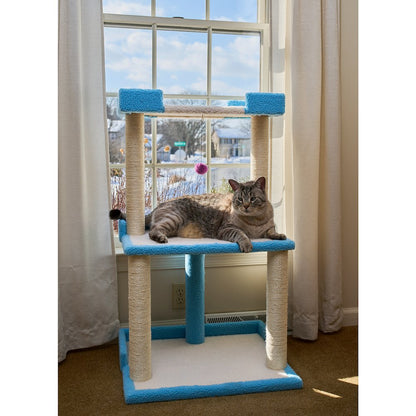 Cat Tree for Large Cats: 41" Real Wood Tower with Scratching Posts And Perches