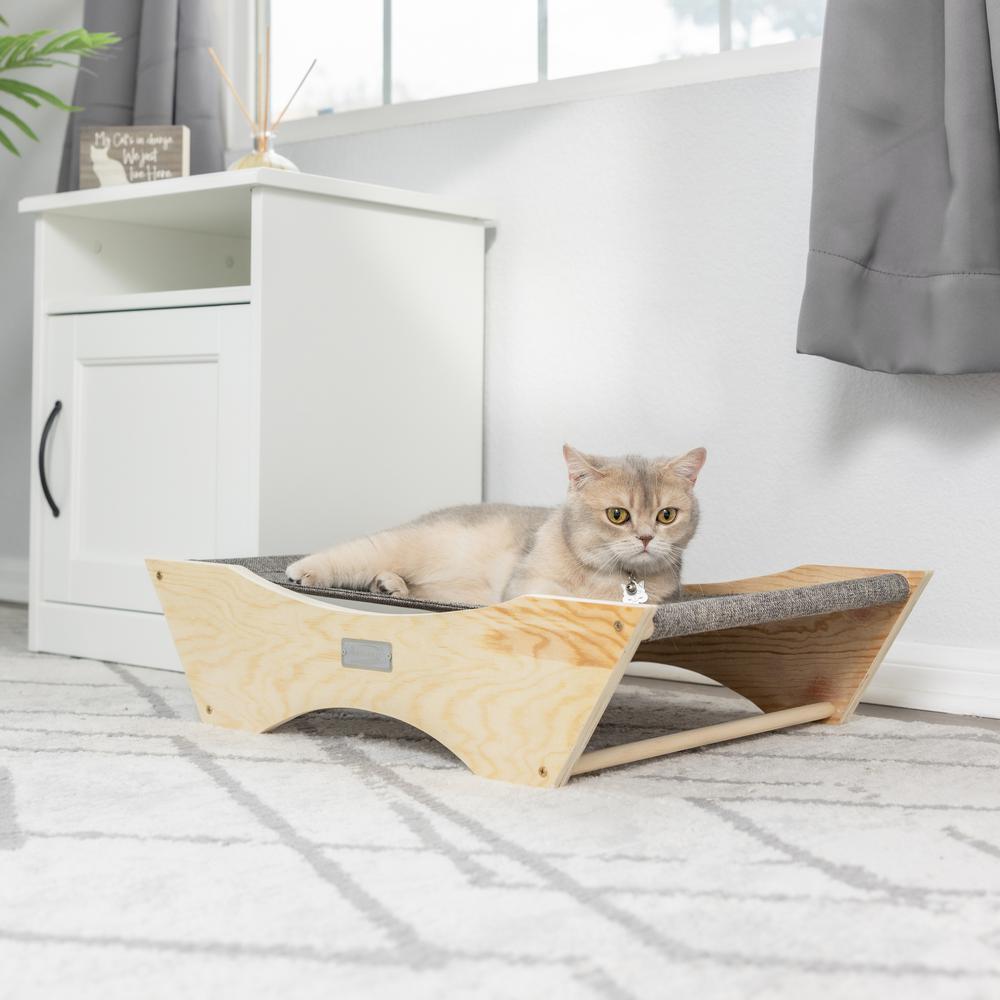 3-Tier Real Wood Cat Condo With Sisal Scratching Post 39 Height Beige