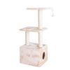 3-Tier Real Wood Cat Condo With Sisal Scratching Post 39 Height Beige