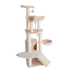 Spacious Thick Fur Real Wood Cat Tower With Basket Lounge, Ramp, Beige