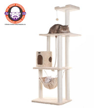 70" Real Wood Cat Furniture,Ultra Thick Faux Fur Covered Cat Condo House, Beige