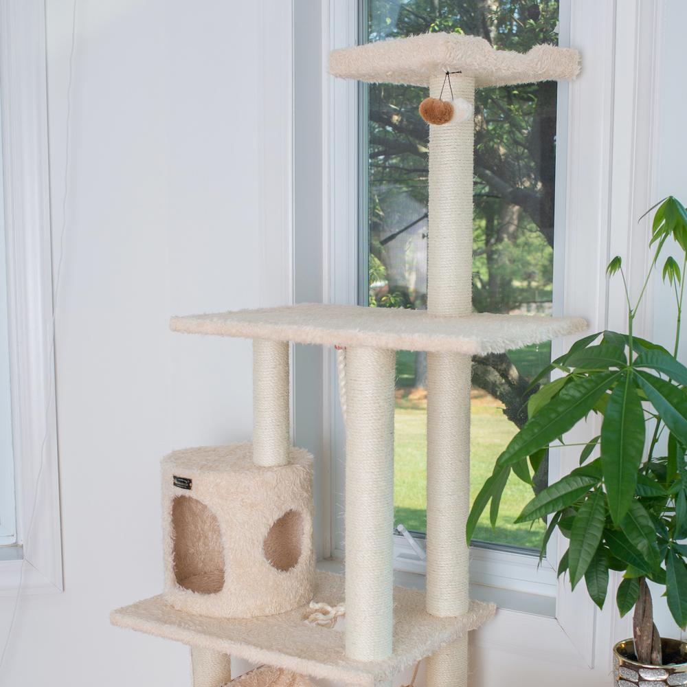 70" Real Wood Cat Furniture,Ultra Thick Faux Fur Covered Cat Condo House, Beige