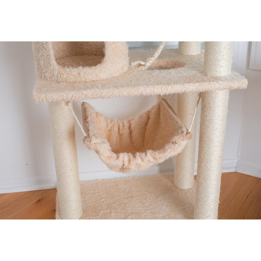 70" Real Wood Cat Furniture,Ultra Thick Faux Fur Covered Cat Condo House, Beige