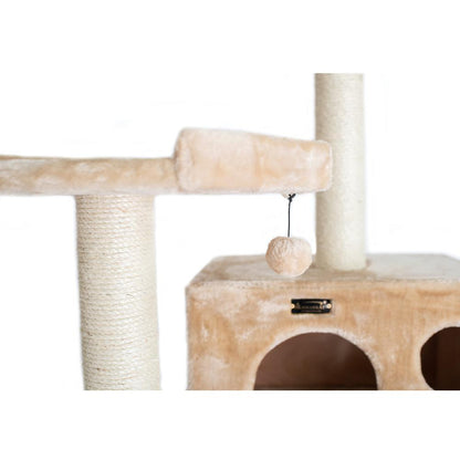 72" Beige Real Wood Cat Tree With Spacious Condo, Sratching Post
