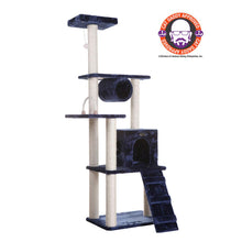 71" Navy Real Wood Cat Climbing Tower, Cat Scratching Furniture