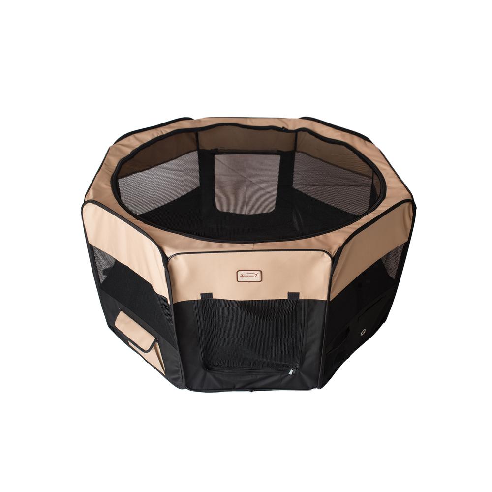 Portable Pet Playpen In Black And Beige Combo Medium