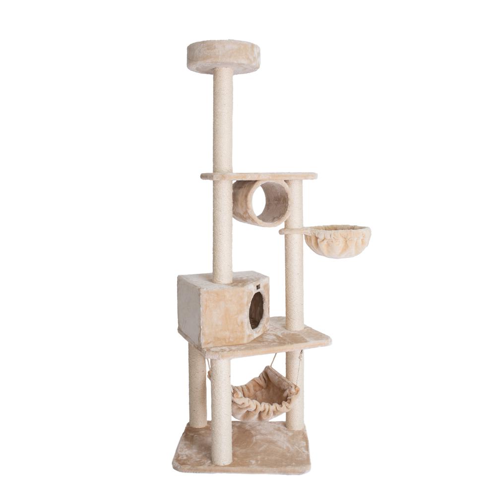 72" H Pet Real Wood Cat Tower, Tower Entertainment Furniture, Basket, Perch
