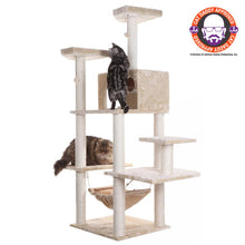 72" Beige Real Wood Cat Tree With Spacious Condo, Sratching Post