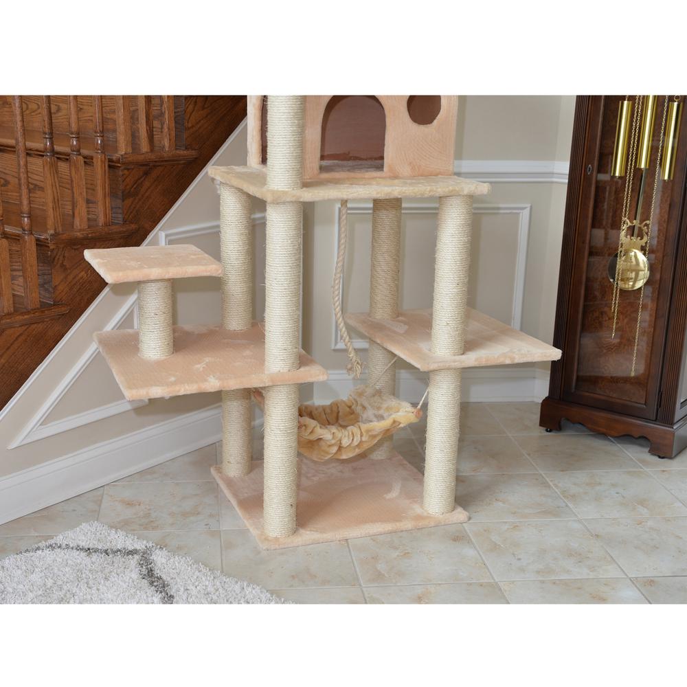 72" Beige Real Wood Cat Tree With Spacious Condo, Sratching Post