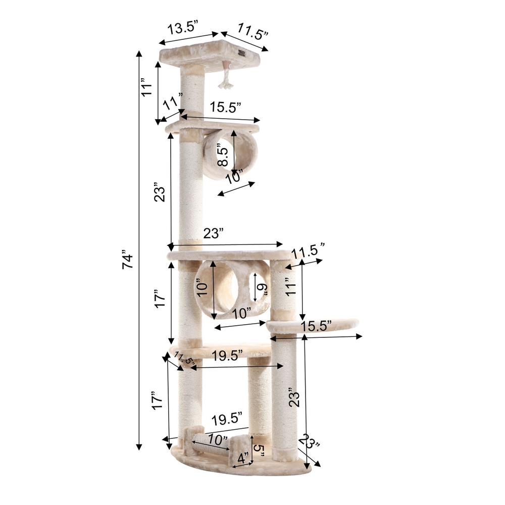 74 " H Press Wood Real Wood Cat Tree With Cured Sisal Posts For Scratching