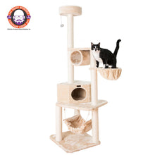 72" H Pet Real Wood Cat Tower, Tower Entertainment Furniture, Basket, Perch