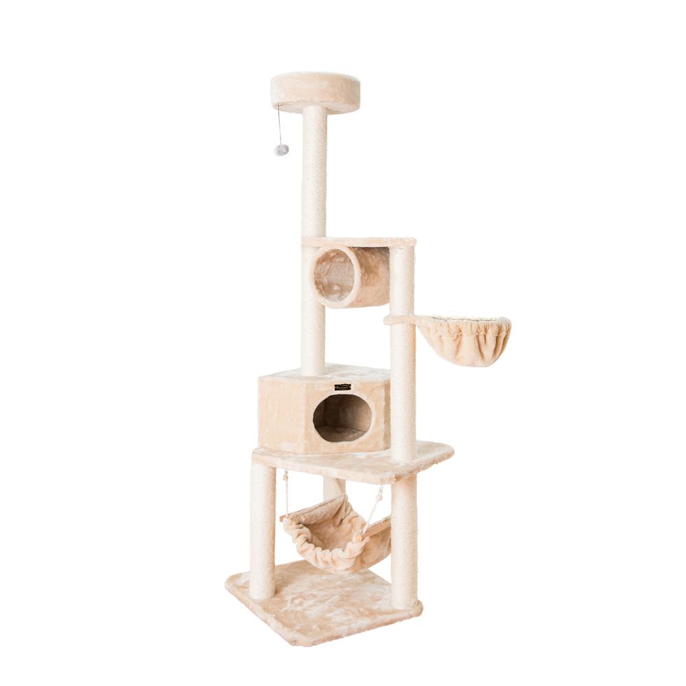 72" H Pet Real Wood Cat Tower, Tower Entertainment Furniture, Basket, Perch