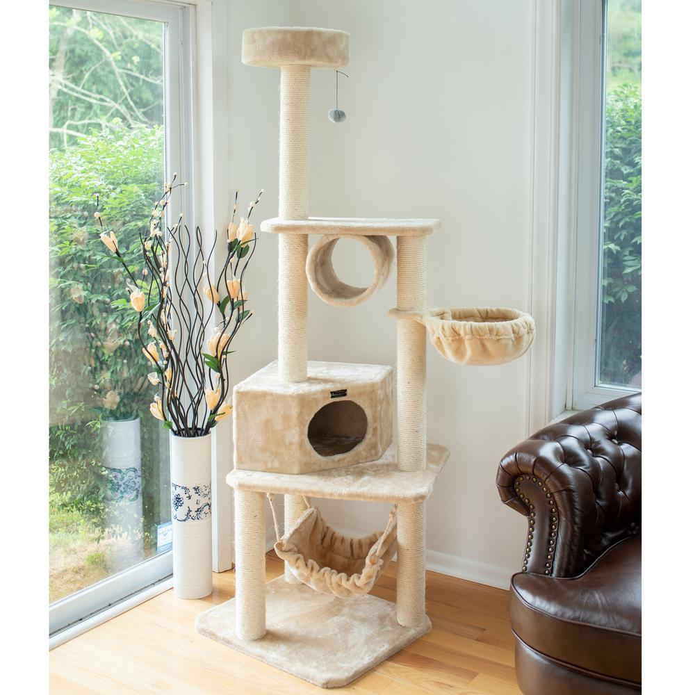 72" H Pet Real Wood Cat Tower, Tower Entertainment Furniture, Basket, Perch