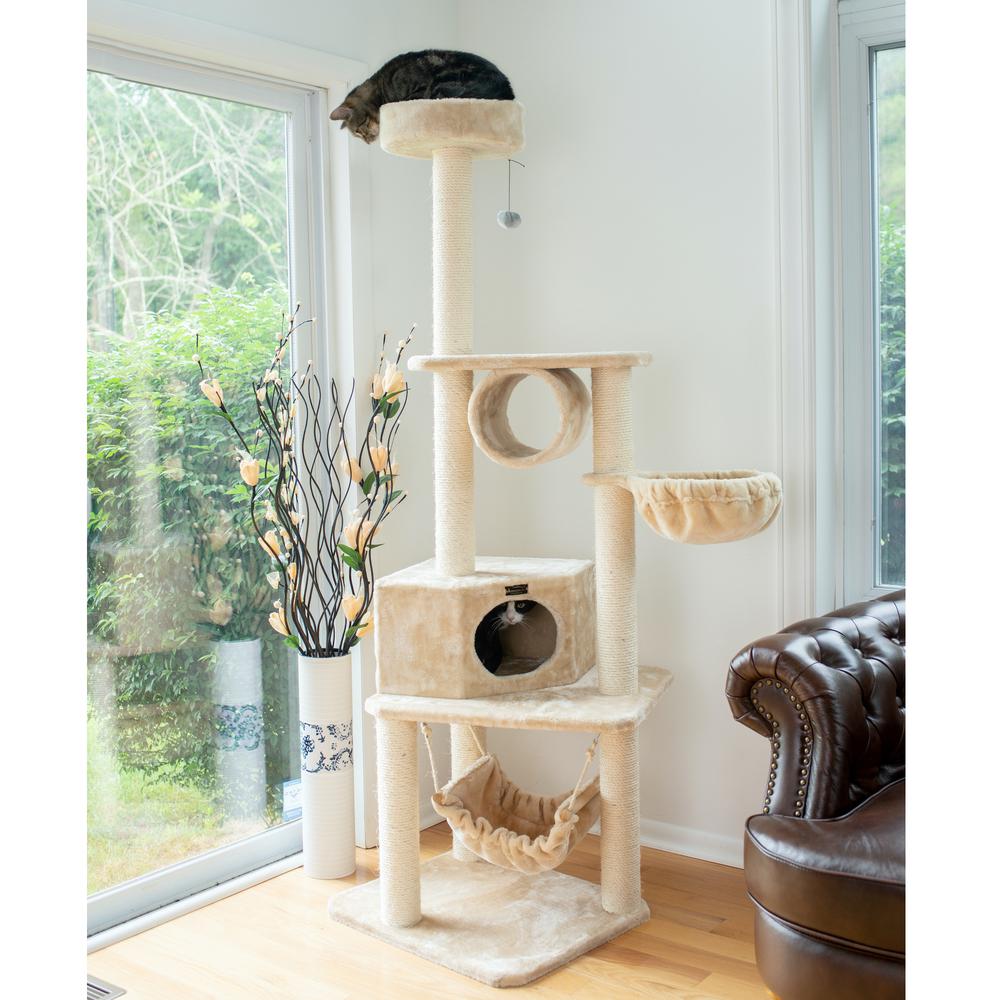 72" H Pet Real Wood Cat Tower, Tower Entertainment Furniture, Basket, Perch