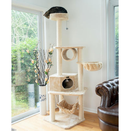 72" H Pet Real Wood Cat Tower, Tower Entertainment Furniture, Basket, Perch