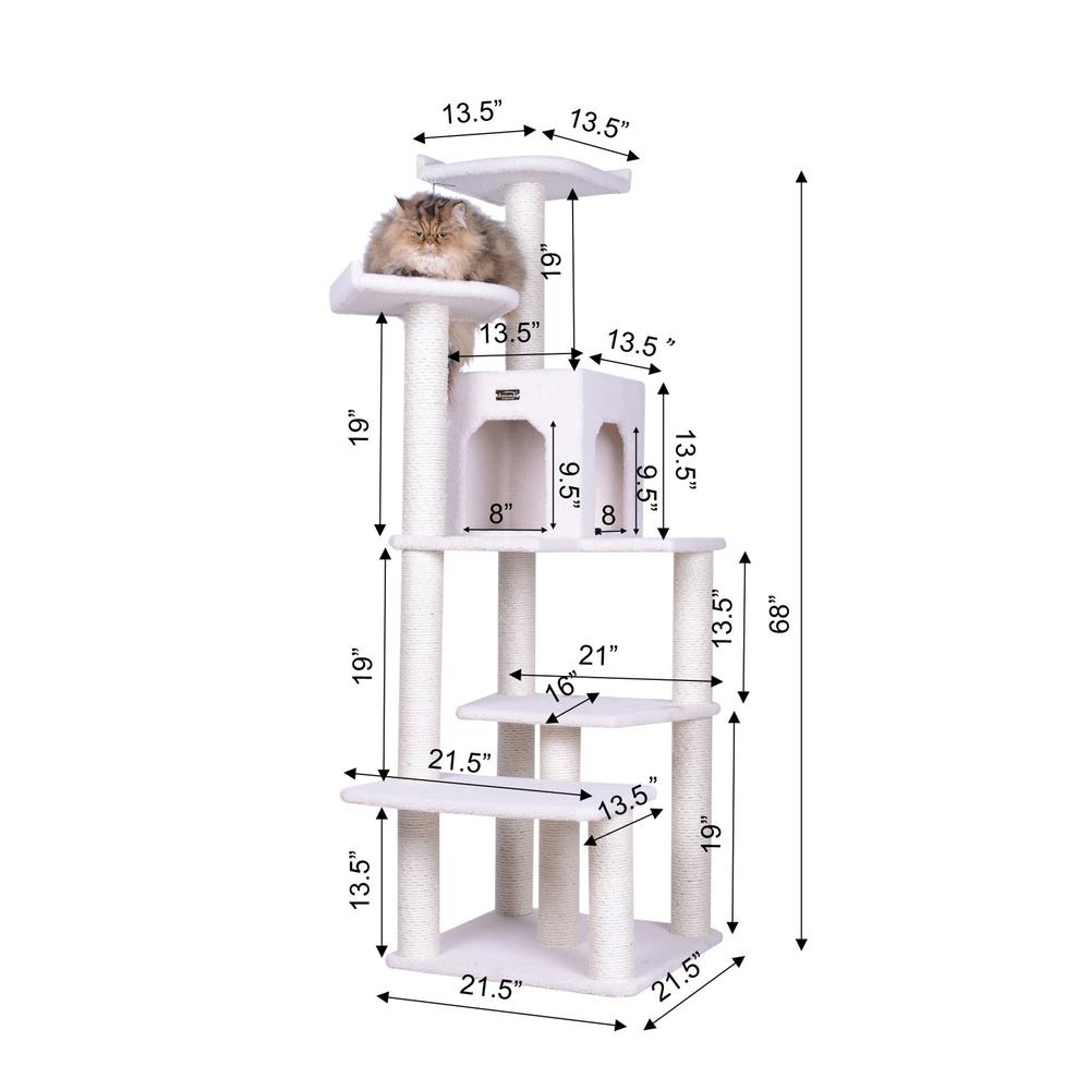 Classic Real Wood Cat Tree In Ivory, Six Levels