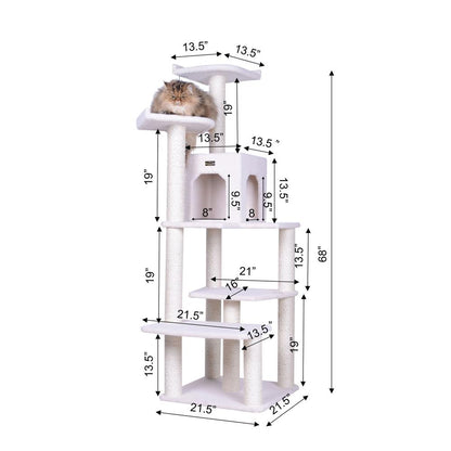 Classic Real Wood Cat Tree In Ivory, Six Levels