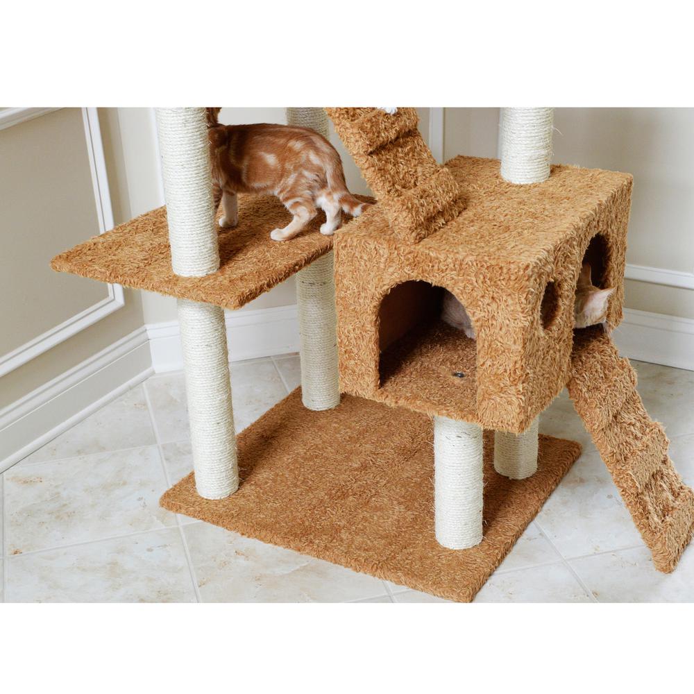 74" Multi-Level Real Wood Cat Tree Large With Sratchhing Posts,Ochre Brown