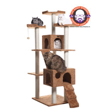 74" Multi-Level Real Wood Cat Tree Large With Sratchhing Posts,Ochre Brown