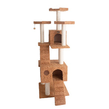 74" Multi-Level Real Wood Cat Tree Large With Sratchhing Posts,Ochre Brown